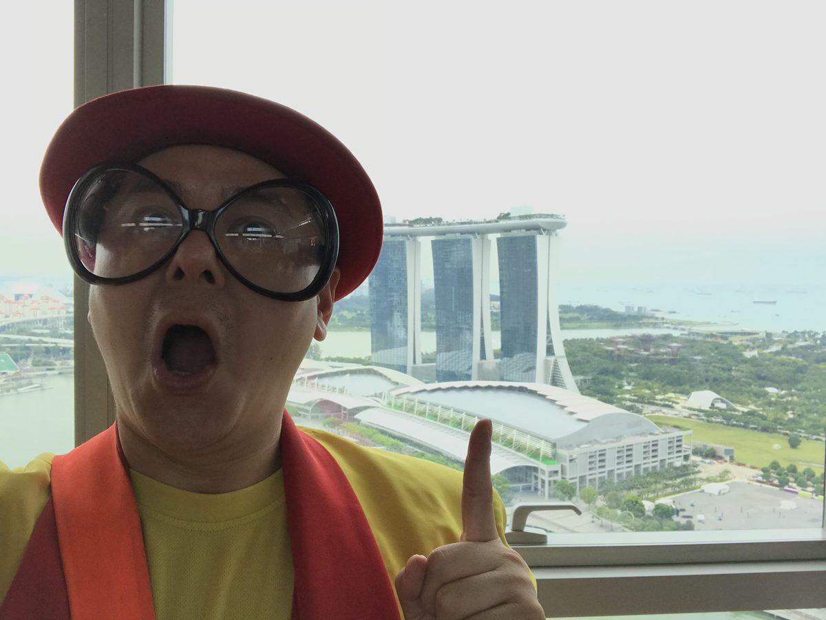Maddie above the Singapore skyline